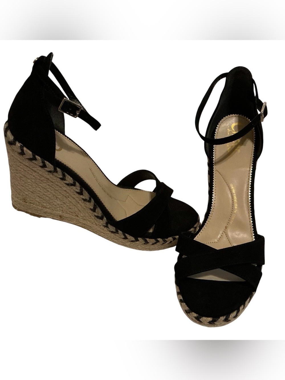 Circus by Sam Edelman Black Espadrille Wedge Sandals Ankle Strap Sz 10 Open Toe